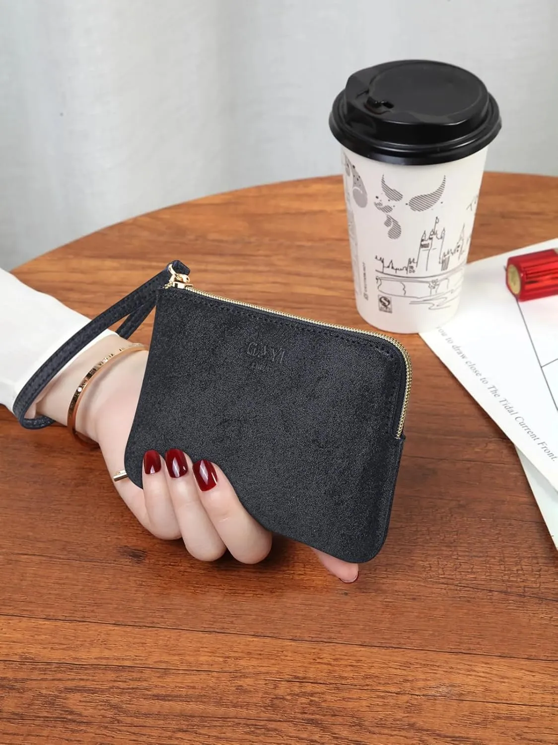 Genuine Leather 4.5 x 6.5 Wristlet Purse for Women, Evening Wristlet Pouch Clutch Bag