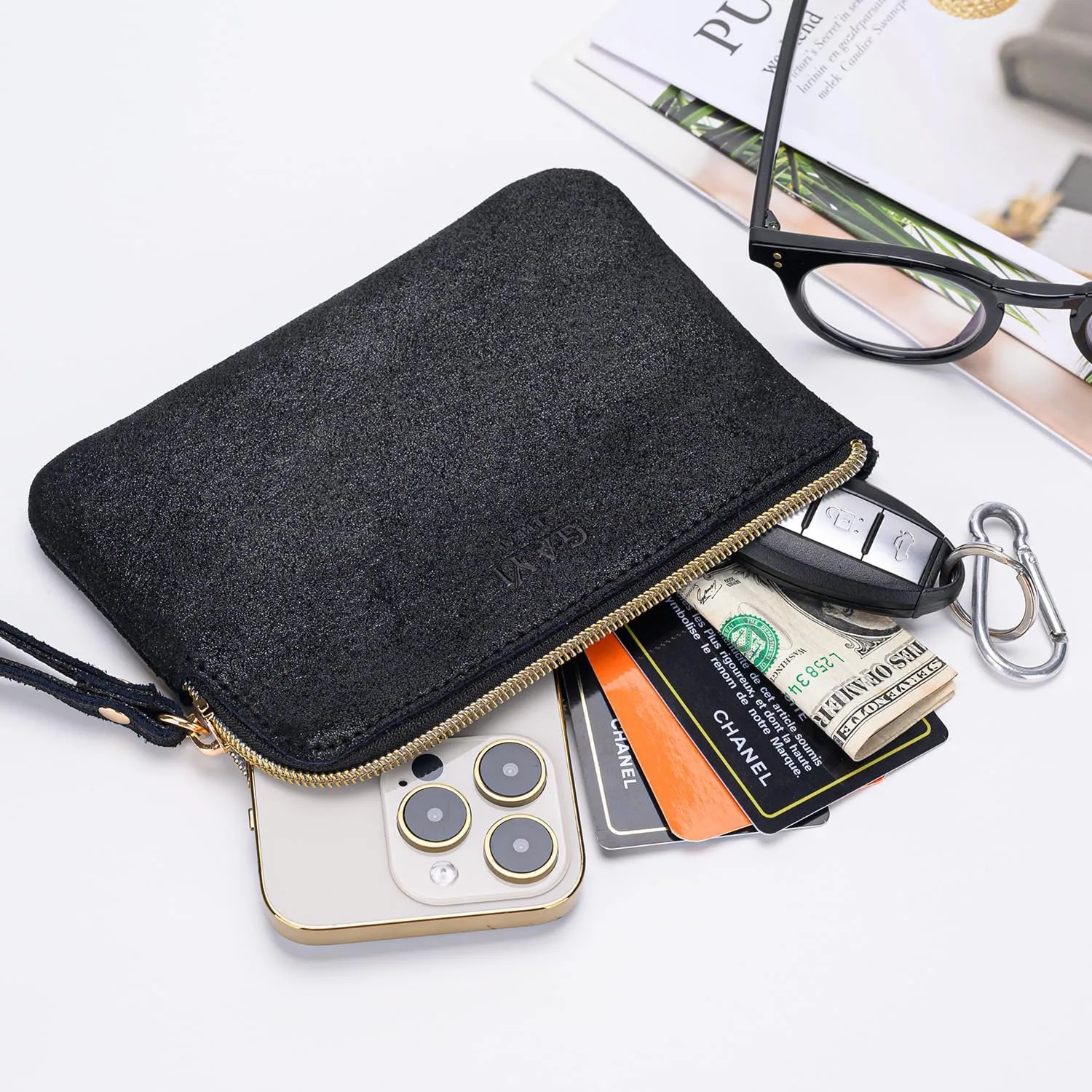 Genuine Leather 4.5 x 6.5 Wristlet Purse for Women, Evening Wristlet Pouch Clutch Bag