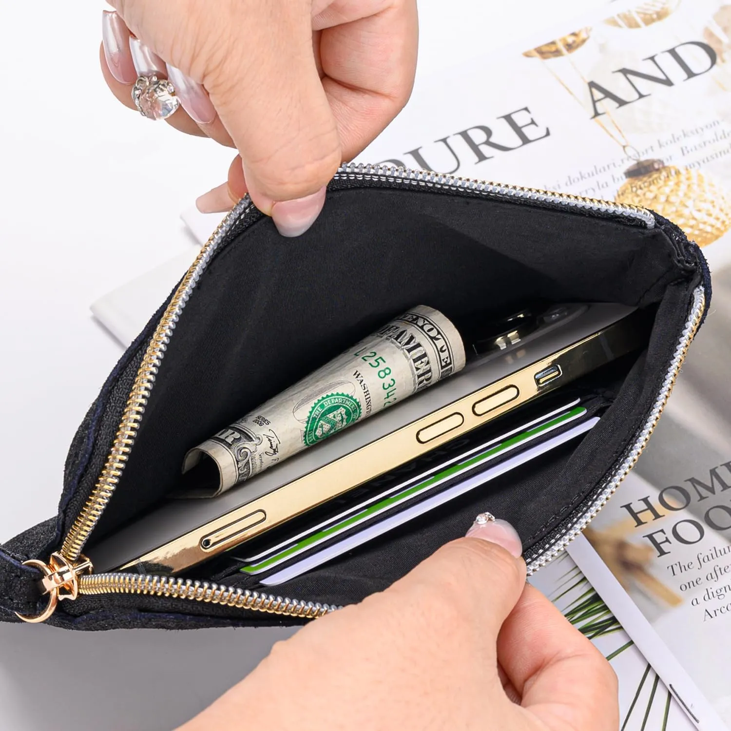 Genuine Leather 4.5 x 6.5 Wristlet Purse for Women, Evening Wristlet Pouch Clutch Bag