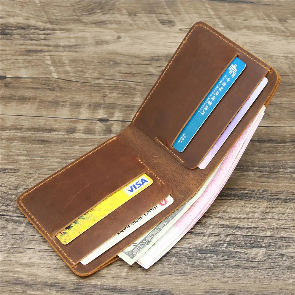 Genuine Leather Crazy Horse Hand-made 
Men's Purse Vintage Card Holder 
Wallet Dollar 
Money Clip