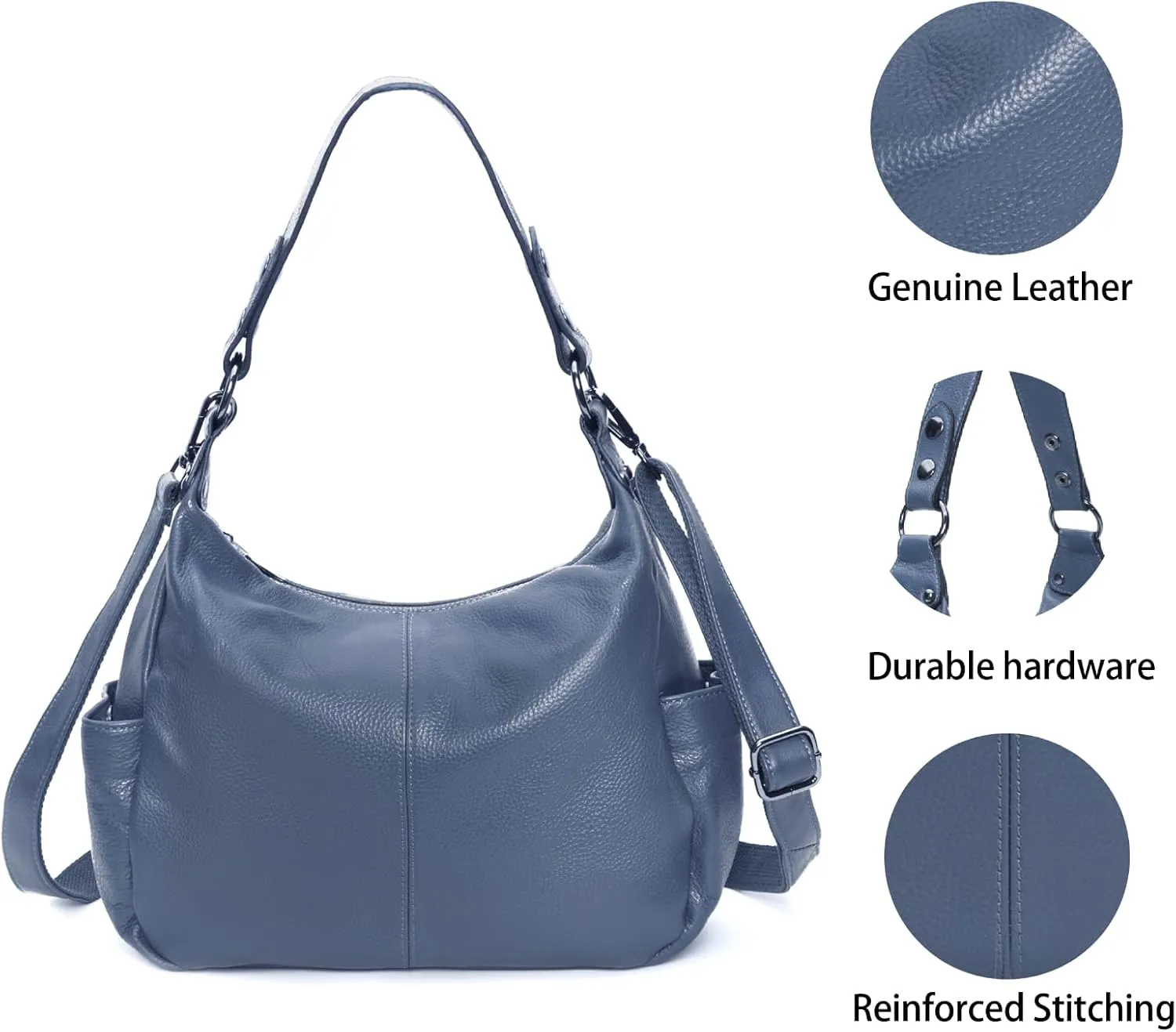 Genuine Leather Purses for Women Hobo Crossbody Bags Casual Work Shoulder Bag with Adjustable Strap