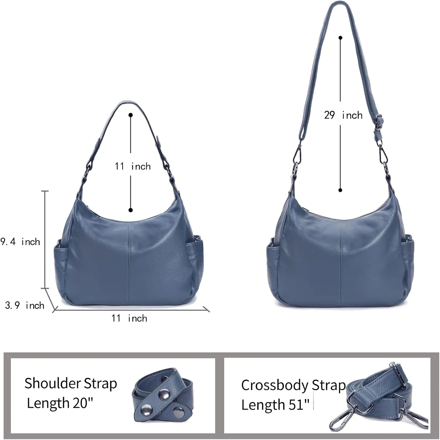 Genuine Leather Purses for Women Hobo Crossbody Bags Casual Work Shoulder Bag with Adjustable Strap
