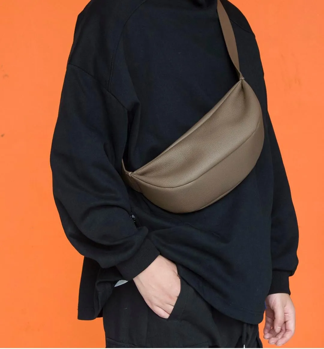 Genuine Leather Sling Bags Crossbody Women, Minimalist Style Casual Chest Bags with Wide Strap