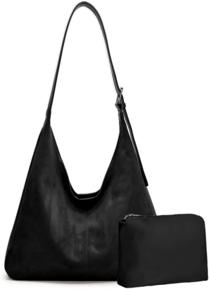 Genuine Suede Hobo Tote Bag for Women - Adjustable Strap Slouchy Office Handbag