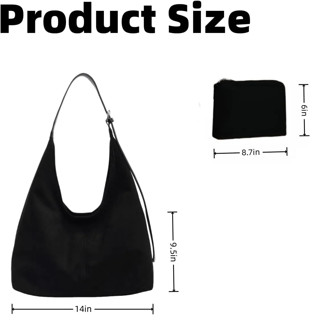 Genuine Suede Hobo Tote Bag for Women - Adjustable Strap Slouchy Office Handbag