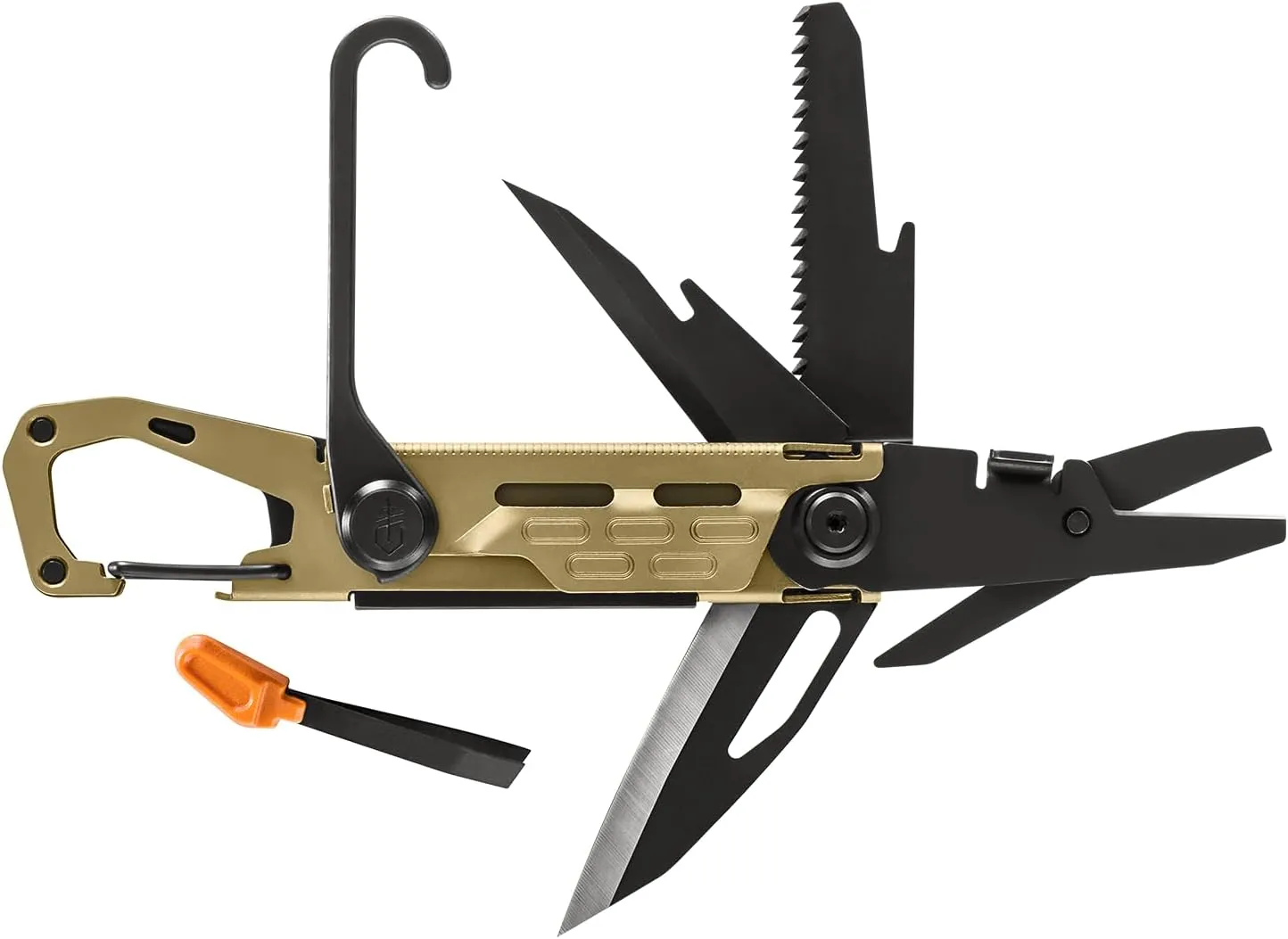 Gerber Gear Stake Out 11-in-1 Multi-tool - 2.2" Plain Edge Blade, Tent Stake Puller, Carabiner Carry - EDC Gear and Equipment - Bronze