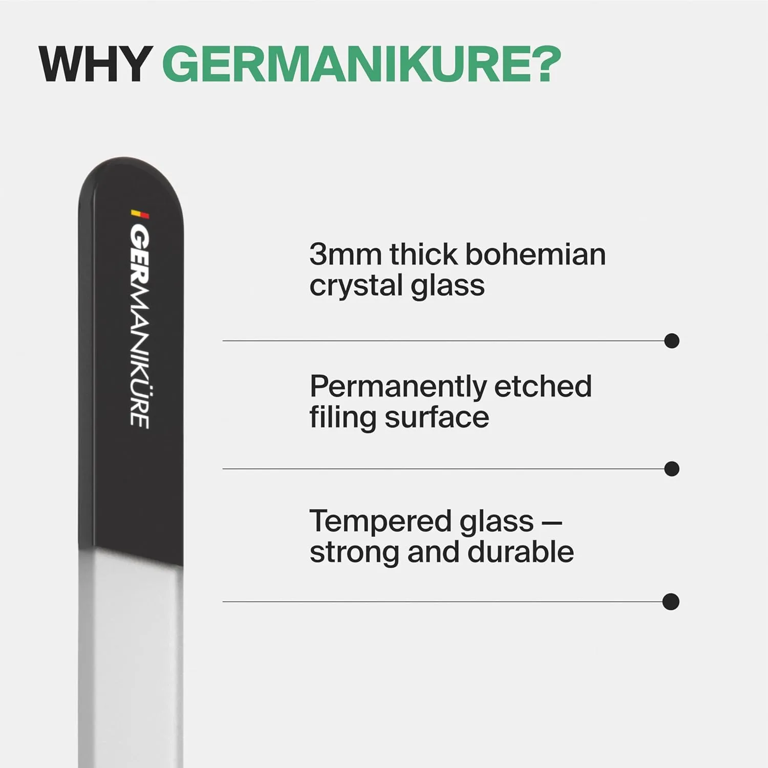 GERMANIKURE Glass Nail File in Suede Sleeve - Be Still and Listen - Professional Crystal Nail File for Natural Nails - Ideal Manicure & Pedicure Tool for Smooth, Easy Shaping - Nail Care Gift