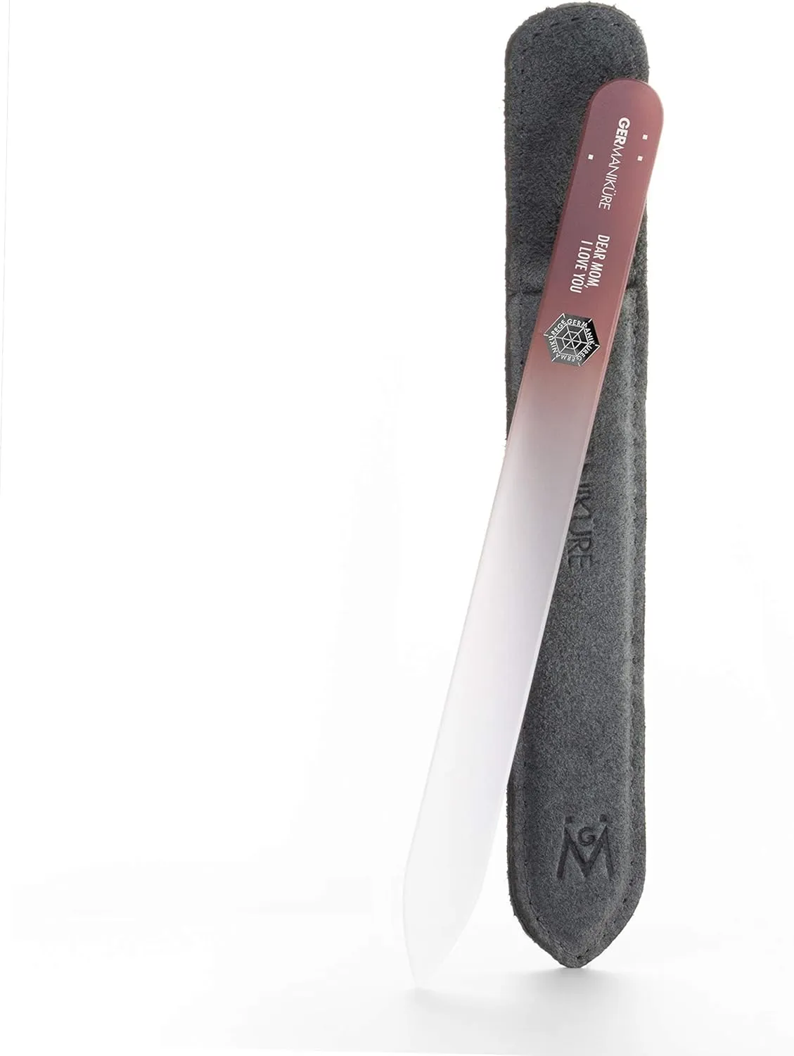 GERMANIKURE Glass Nail File in Suede Sleeve - Dear Mom I Love You - Professional Crystal Nail File for Natural Nails - Ideal Manicure & Pedicure Tool for Smooth, Easy Shaping - Nail Care Gift