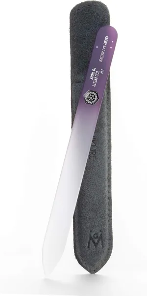GERMANIKURE Glass Nail File in Suede Sleeve - I'm Too Pretty to Work - Professional Crystal Nail File for Natural Nails - Ideal Manicure & Pedicure Tool for Smooth, Easy Shaping - Nail Care Gift