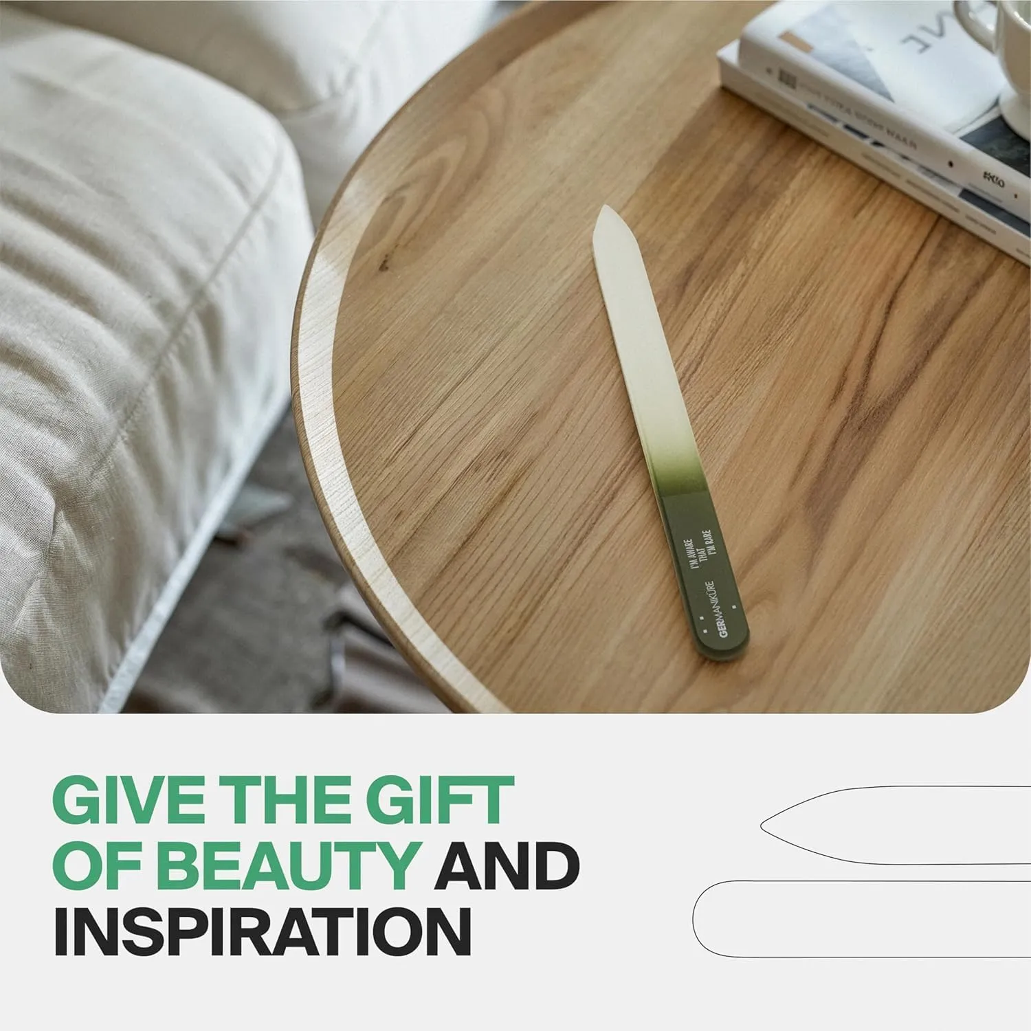 GERMANIKURE Glass Nail File in Suede Sleeve - I'm Too Pretty to Work - Professional Crystal Nail File for Natural Nails - Ideal Manicure & Pedicure Tool for Smooth, Easy Shaping - Nail Care Gift