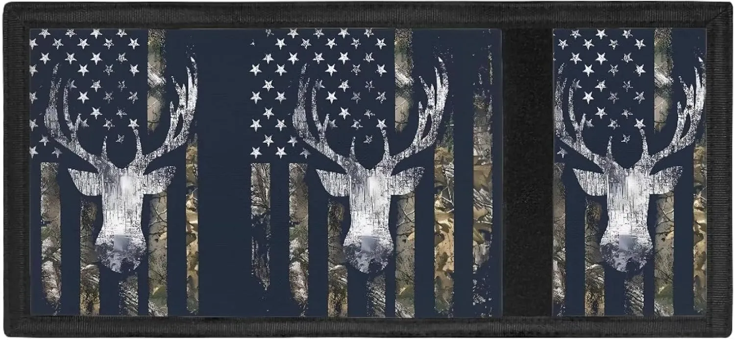 GIFTPUZZ American Flag with Deer Pattern Kids Wallet ID Window Purse Kids Trifold Wallets with Coin Pocket Travel Shopping Money Pouch for Boys Girls