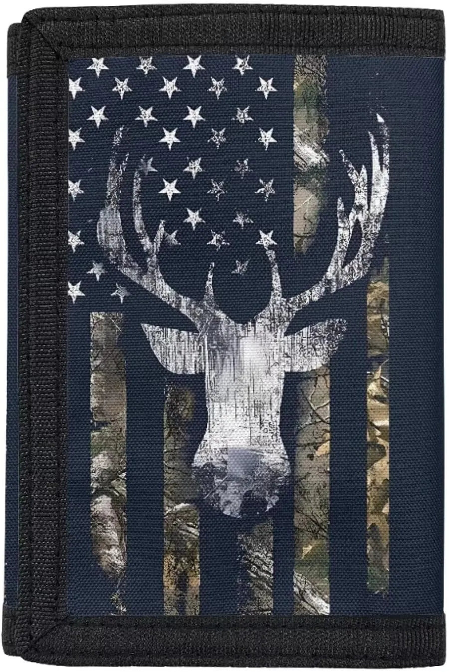 GIFTPUZZ American Flag with Deer Pattern Kids Wallet ID Window Purse Kids Trifold Wallets with Coin Pocket Travel Shopping Money Pouch for Boys Girls