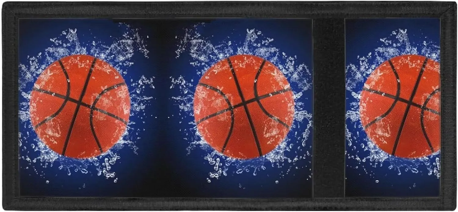 GIFTPUZZ Basketball Cool Wallet for Boys, Polyester Wallets Credit Id Card Cash Holder, Aesthetic Wallets With Coin Pocket Name Customization