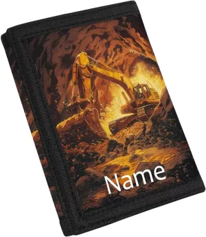 GIFTPUZZ Excavator Wallets With Coin Pocket Id Window Cool Wallet for Boys Polyester Wallets Credit Id Card Cash Holder Kids Money Bag Name Customization