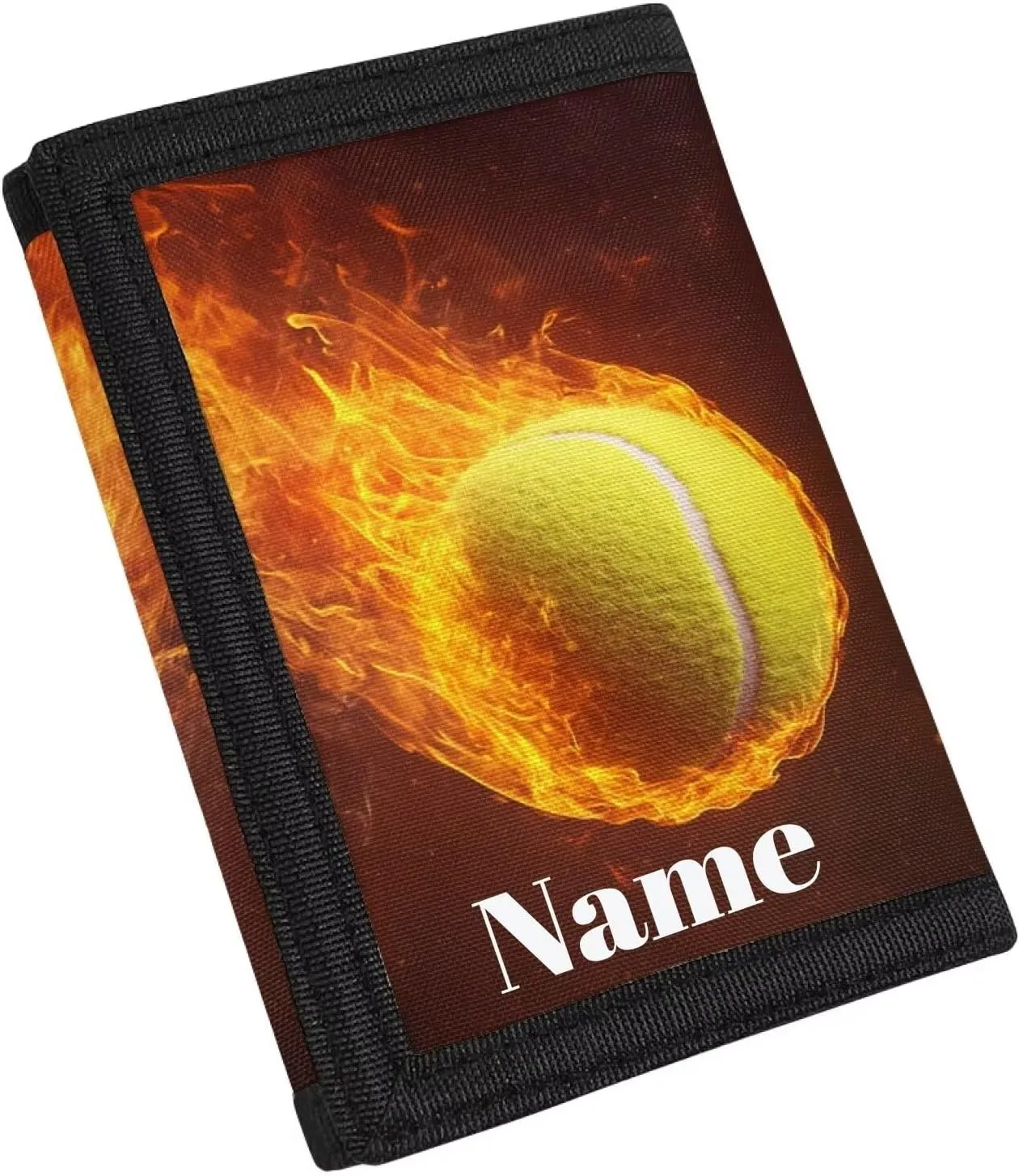 GIFTPUZZ Sport Wallet for Kids Boys Wallet with Name Custom Money Bag Trifold Wallet Customized Coin Pouch for Boys Age 5-7 Add Your Name on Fire Baseball