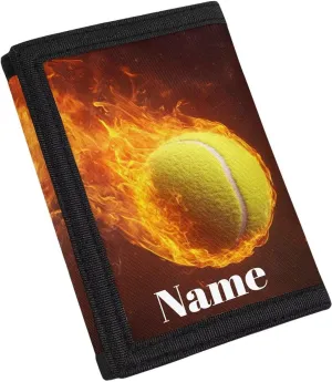 GIFTPUZZ Sport Wallet for Kids Boys Wallet with Name Custom Money Bag Trifold Wallet Customized Coin Pouch for Boys Age 5-7 Add Your Name on Fire Baseball