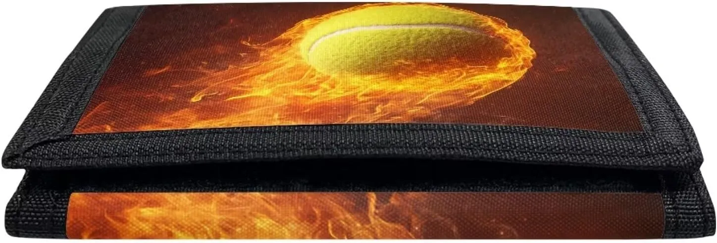 GIFTPUZZ Sport Wallet for Kids Boys Wallet with Name Custom Money Bag Trifold Wallet Customized Coin Pouch for Boys Age 5-7 Add Your Name on Fire Baseball