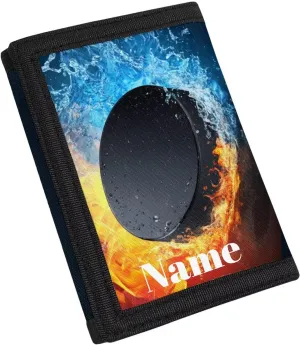 GiftPuzzle Boys Wallet with Customized Kids Wallets for Kids, Teen, Toddler - Money Bag for School, Travel & Vacation - Add Your Name on Ice Hockey