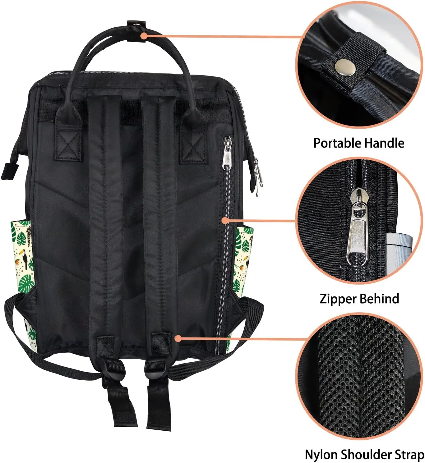Giraffes Toucans Palm Leaves Diaper Bag Backpack Waterproof Backpack Baby Nappy Changing Bag for Travel Large Capacity Durable and Stylish for Woman