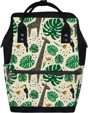 Giraffes Toucans Palm Leaves Diaper Bag Backpack Waterproof Backpack Baby Nappy Changing Bag for Travel Large Capacity Durable and Stylish for Woman