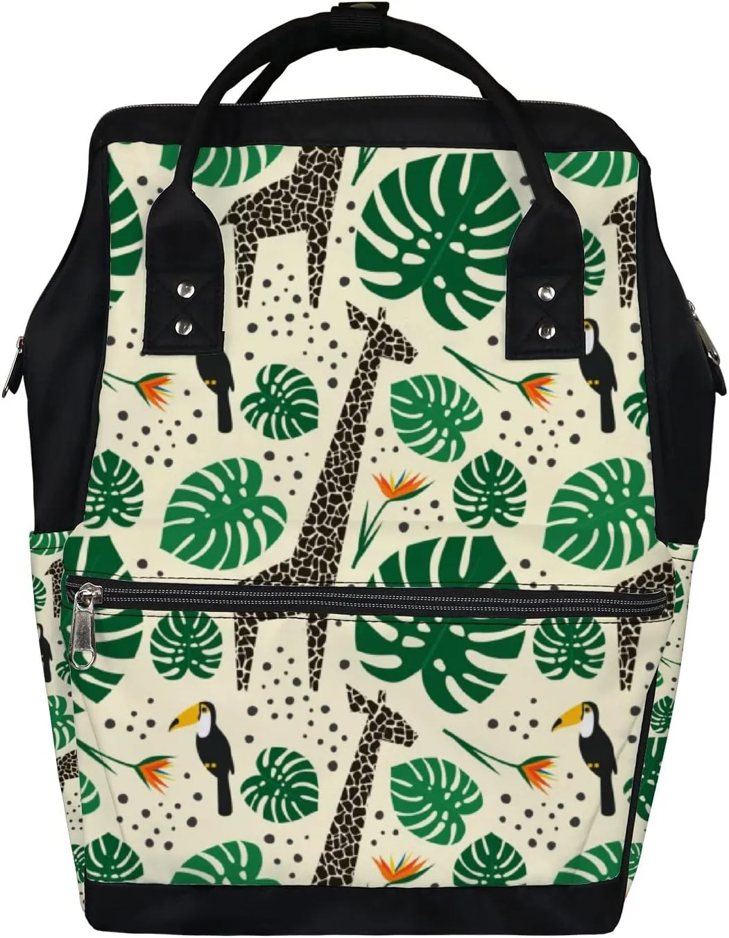 Giraffes Toucans Palm Leaves Diaper Bag Backpack Waterproof Backpack Baby Nappy Changing Bag for Travel Large Capacity Durable and Stylish for Woman
