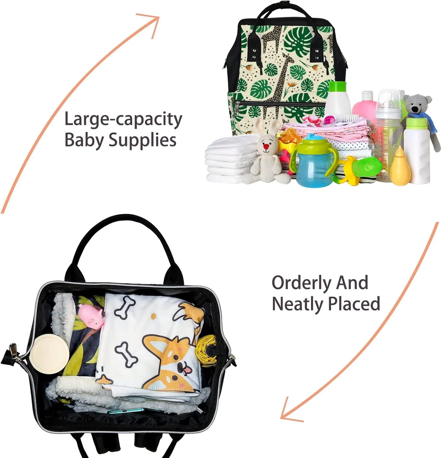 Giraffes Toucans Palm Leaves Diaper Bag Backpack Waterproof Backpack Baby Nappy Changing Bag for Travel Large Capacity Durable and Stylish for Woman