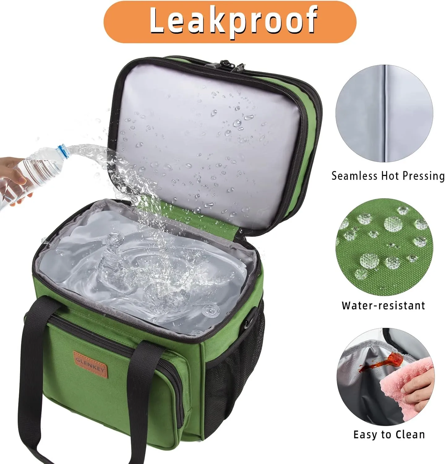 GLENKEY Expandable Large Insulated Lunch Box, Heavy Duty Lunch Cooler Bag Durable Leakproof Lunch Pail for Men Women Adults Work Shift Outdoor Picnic Camping Road Trip, 16L, Army Green