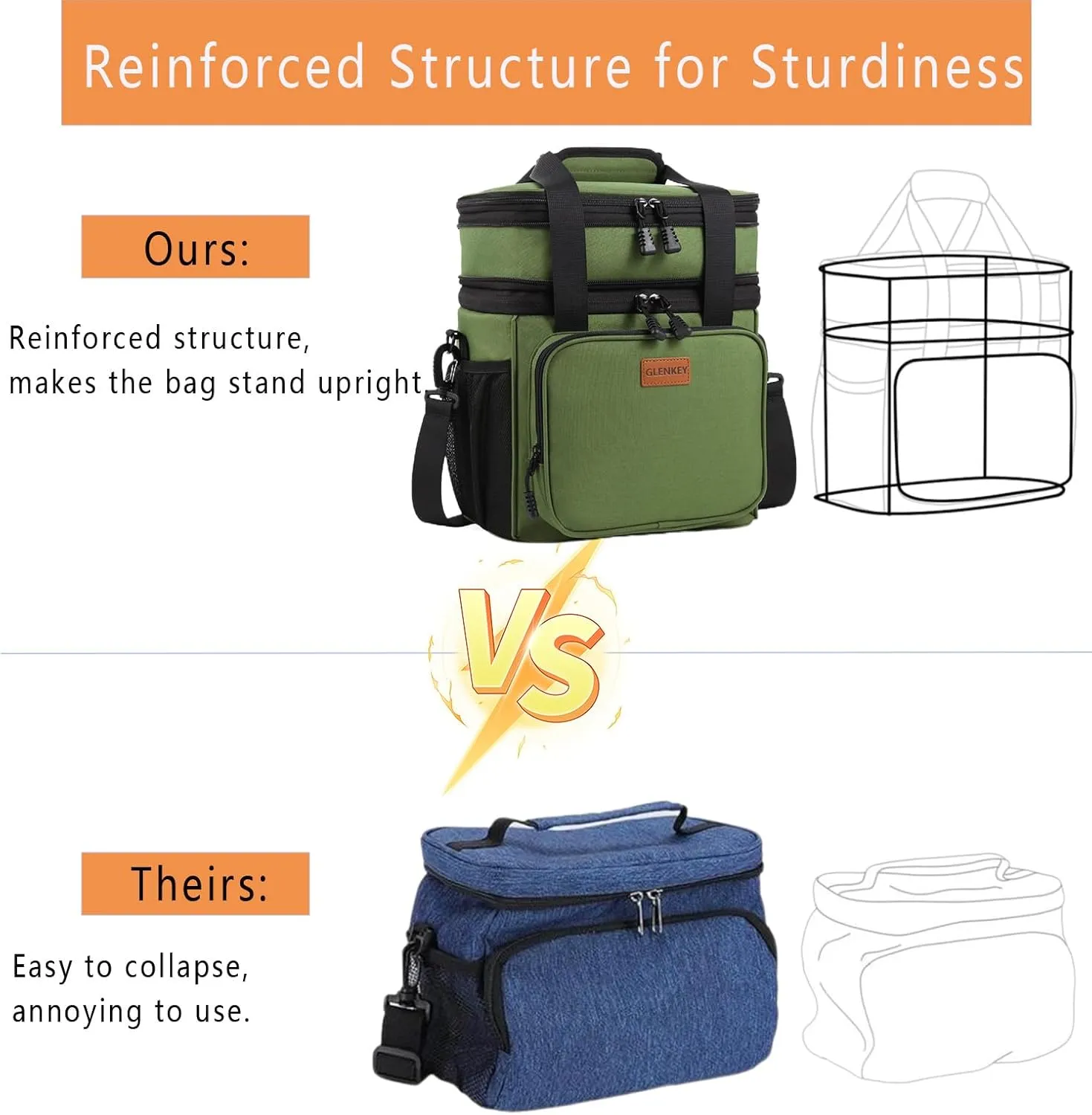 GLENKEY Expandable Large Insulated Lunch Box, Heavy Duty Lunch Cooler Bag Durable Leakproof Lunch Pail for Men Women Adults Work Shift Outdoor Picnic Camping Road Trip, 16L, Army Green