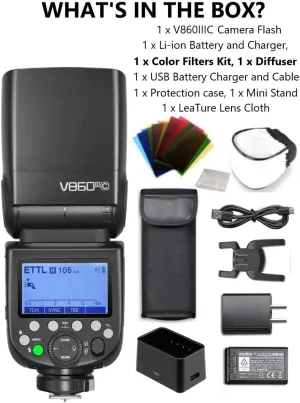 Godox V860III-C for Canon Camera Flash Speedlight Speedlite Light, 76Ws 2.4G TTL HSS 1/8000s,2600mAh Battery,480 Full-Power Flashes, 0.01-1.5s Recycle Time, 10 Levels LED Modeling Lamp Light for Canon