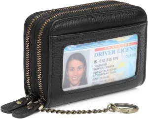 GOIACII Credit Card Holder Wallet for Women RFID Blocking Small Genuine Leather Card Case Wallet with Keychain