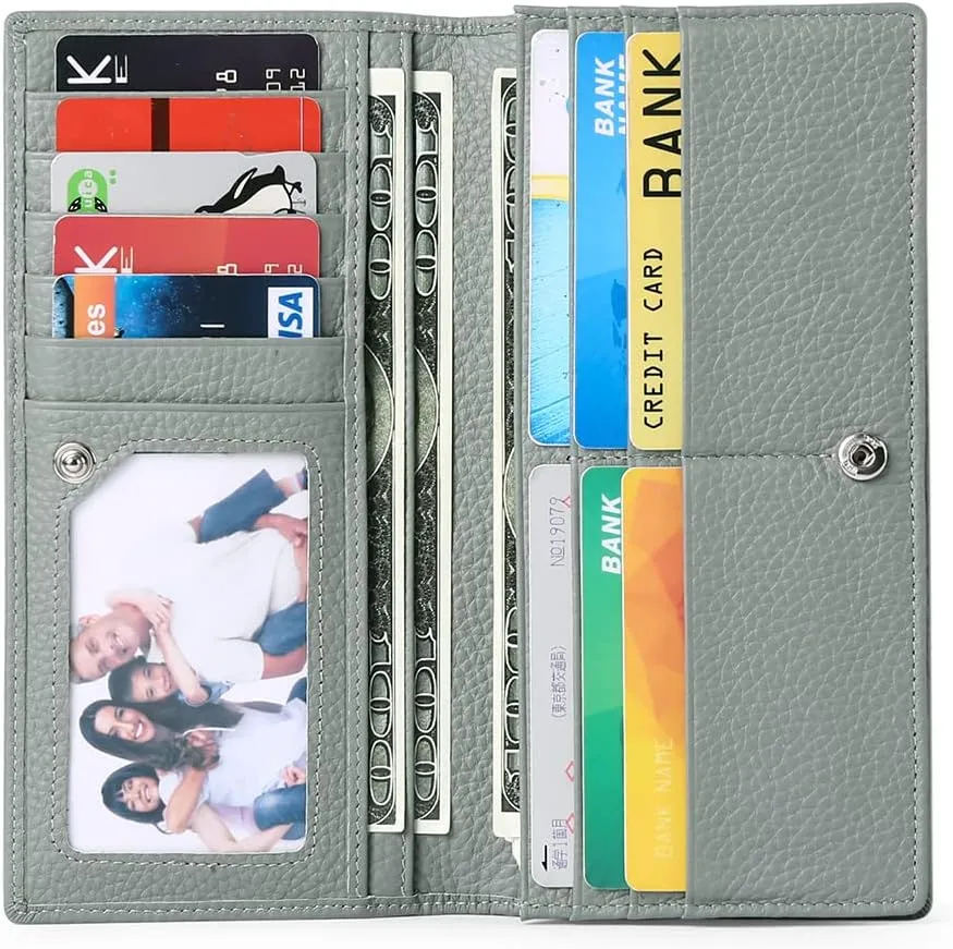 GOIACII Wallets for Women RFID Blocking Ultra Slim Real Leather Credit Card Holder Clutch