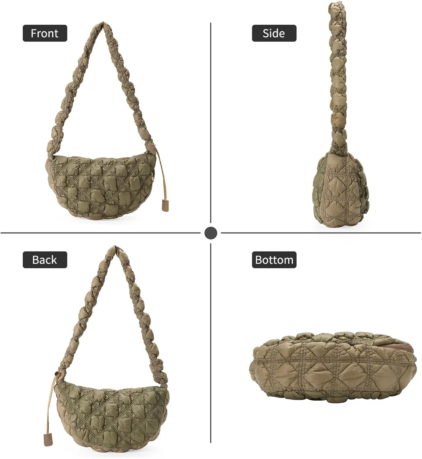 GOIACII Women Crossbody Shoulder Bag with Zipper, Nylon Quilted Puffer Hobo Bag for Women