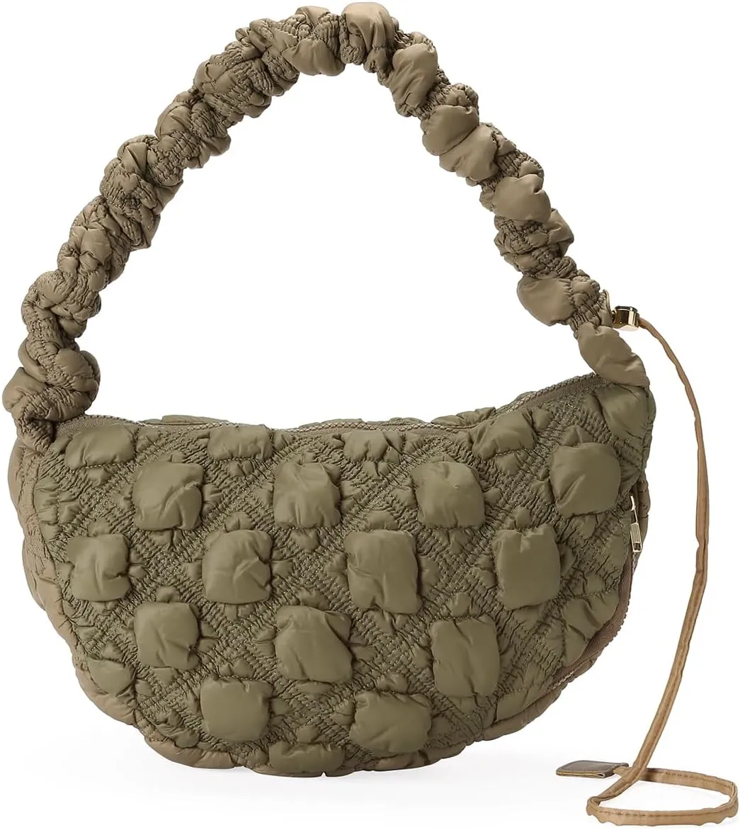 GOIACII Women Crossbody Shoulder Bag with Zipper, Nylon Quilted Puffer Hobo Bag for Women