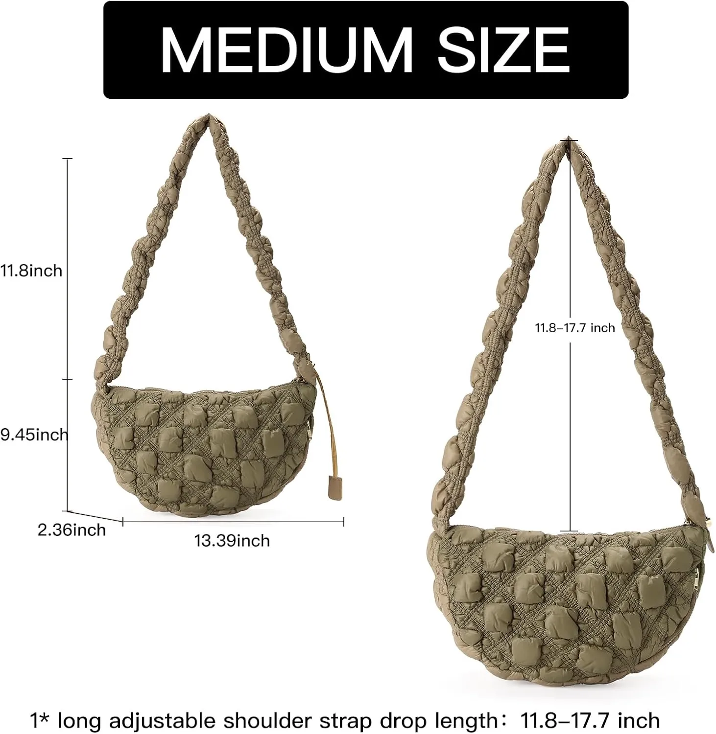 GOIACII Women Crossbody Shoulder Bag with Zipper, Nylon Quilted Puffer Hobo Bag for Women