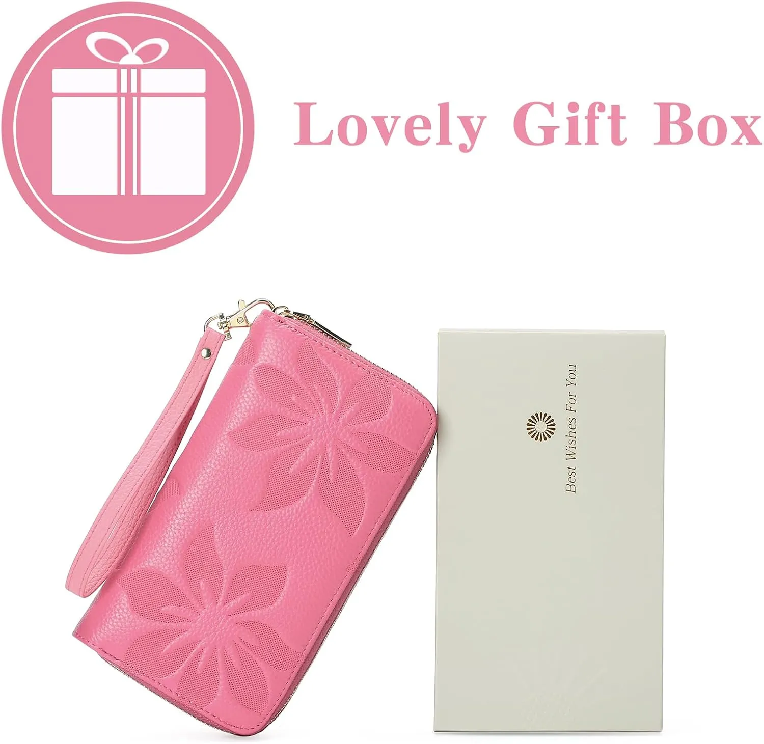 GOIACII Women's Wallet Large Capacity Double Zip Ladies Card Phone Holder RFID Blocking Wristlet Leather