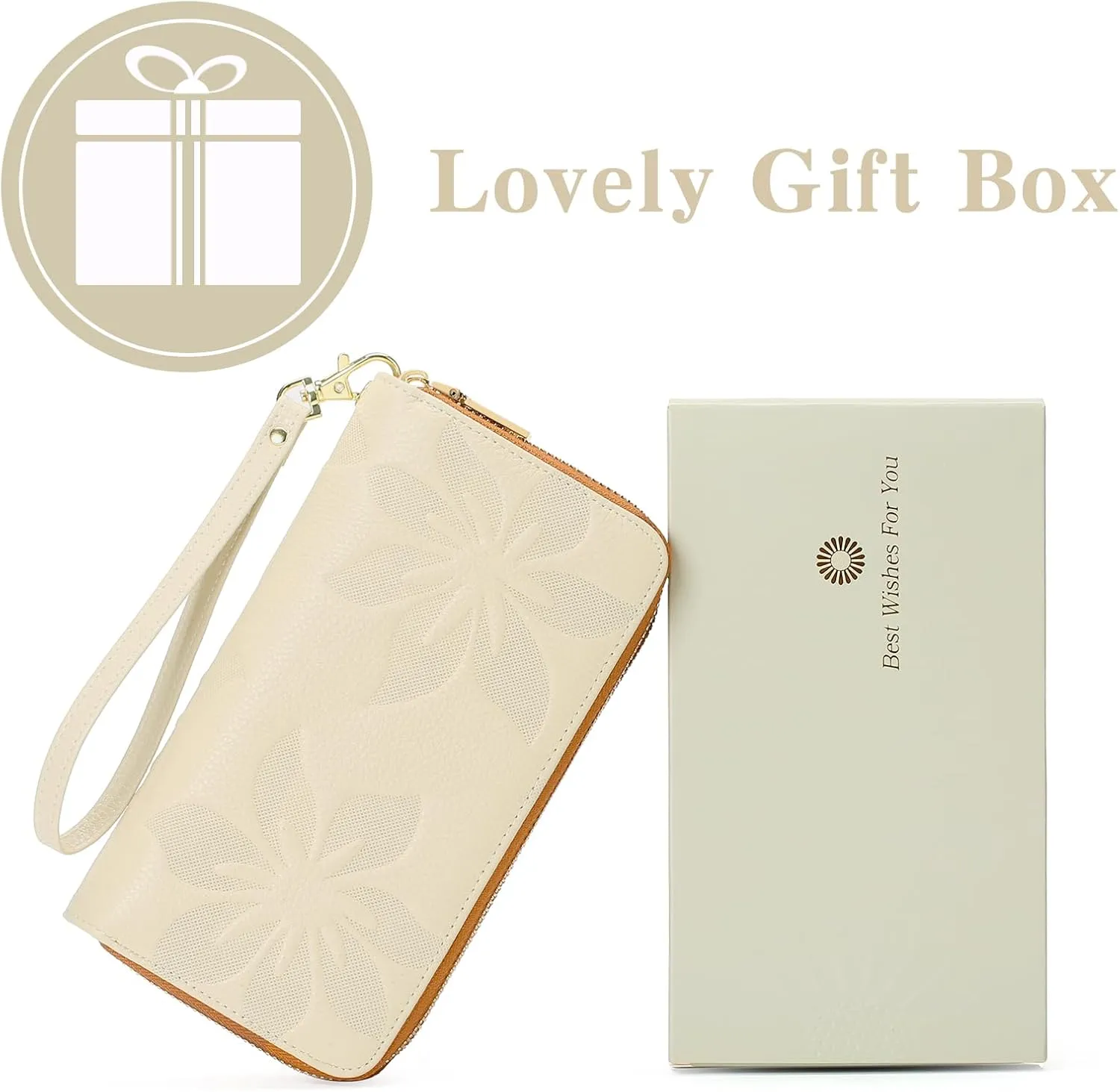 GOIACII Women's Wallet Large Capacity Double Zip Ladies Card Phone Holder RFID Blocking Wristlet Leather