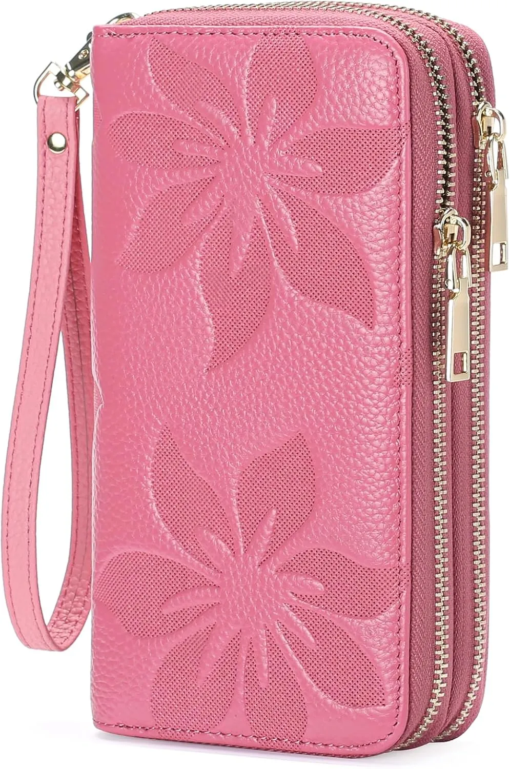 GOIACII Women's Wallet Large Capacity Double Zip Ladies Card Phone Holder RFID Blocking Wristlet Leather