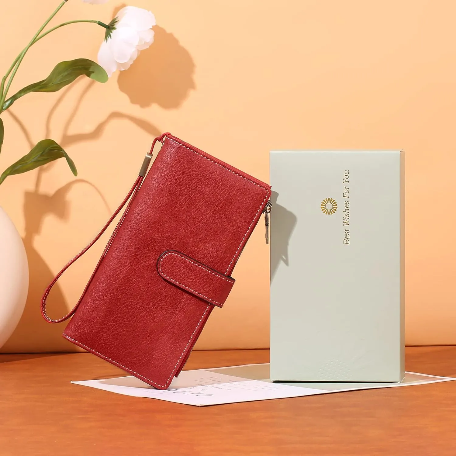 GOIACII Womens Wallets Large Capacity Credit Card Holder Rfid Wallet Women Double Zipper Pocket Leather Bifold Ladies Wristlet Clutch Wallet