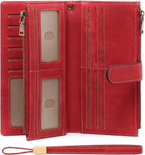 GOIACII Womens Wallets Large Capacity Credit Card Holder Rfid Wallet Women Double Zipper Pocket Leather Bifold Ladies Wristlet Clutch Wallet