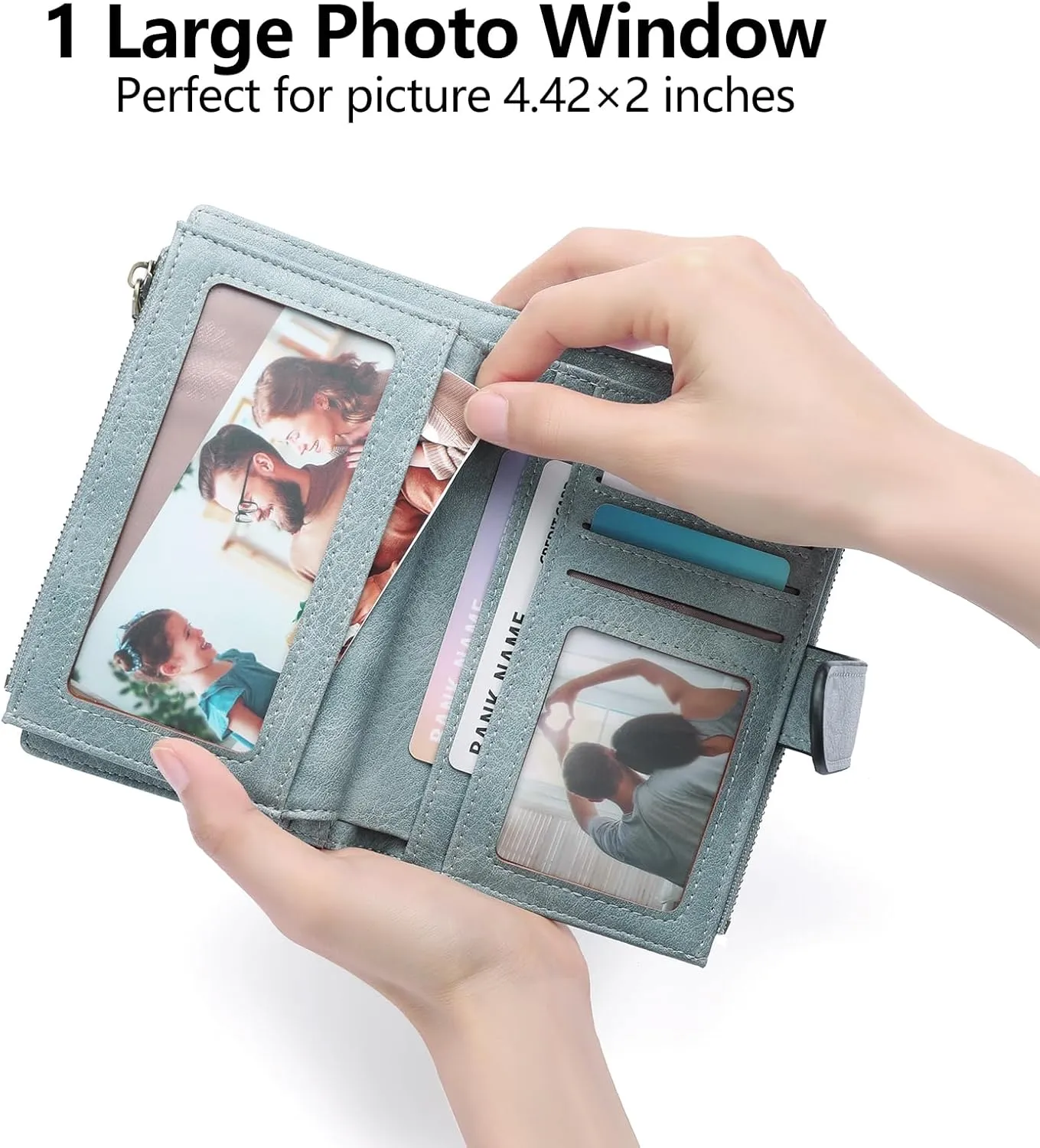 GOIACII Womens Wallets Rfid Credit Card Holder with 2 Zipper Pockets, 3 ID Windows Ladies Purse Leather