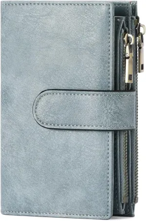GOIACII Womens Wallets Rfid Credit Card Holder with 2 Zipper Pockets, 3 ID Windows Ladies Purse Leather