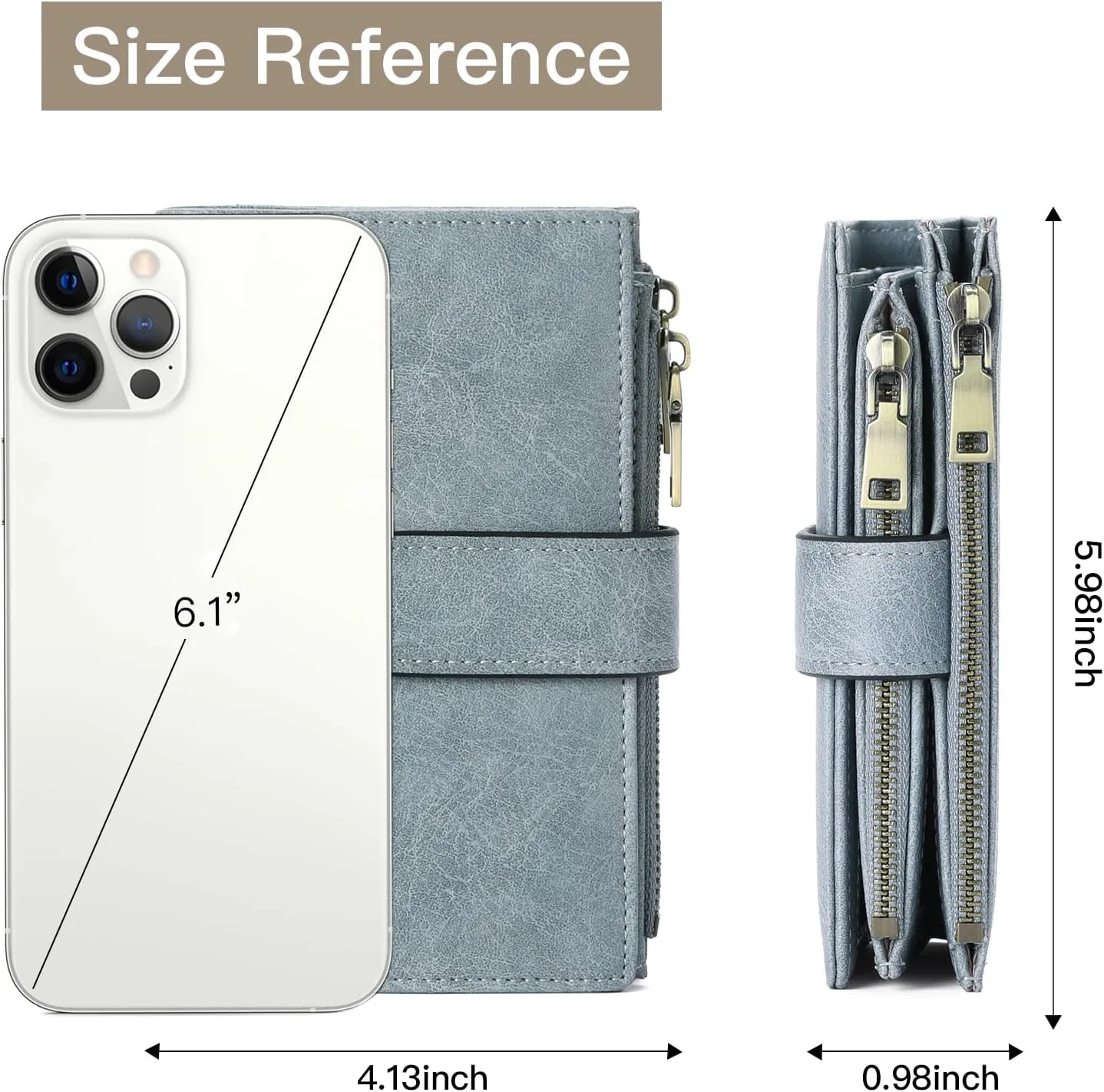 GOIACII Womens Wallets Rfid Credit Card Holder with 2 Zipper Pockets, 3 ID Windows Ladies Purse Leather
