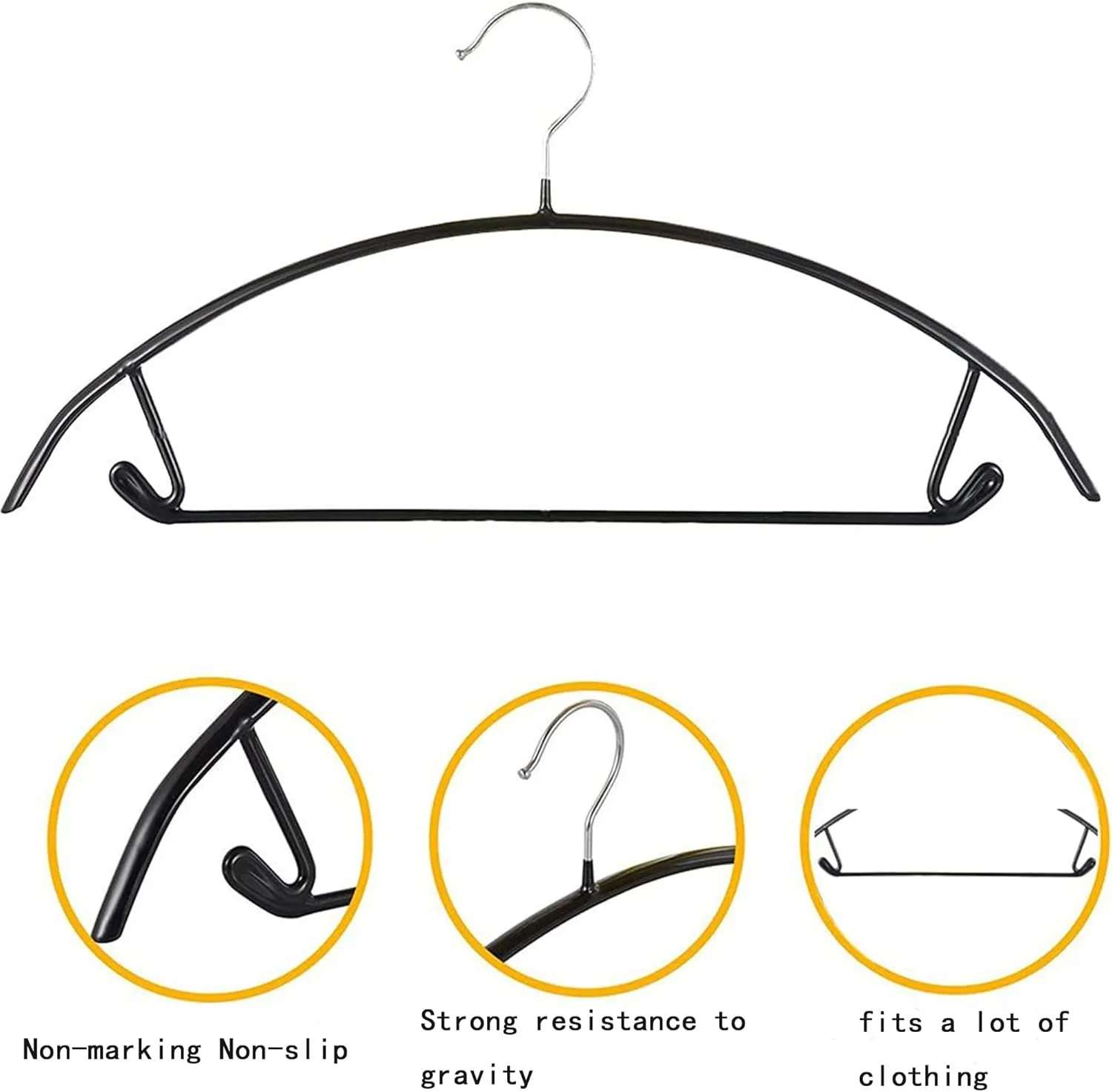 Gold Hangers 100 Pack - Heavyduty Non Slip Slimline Suit Jacket T Shirt Hangers - Space Saving (Black)