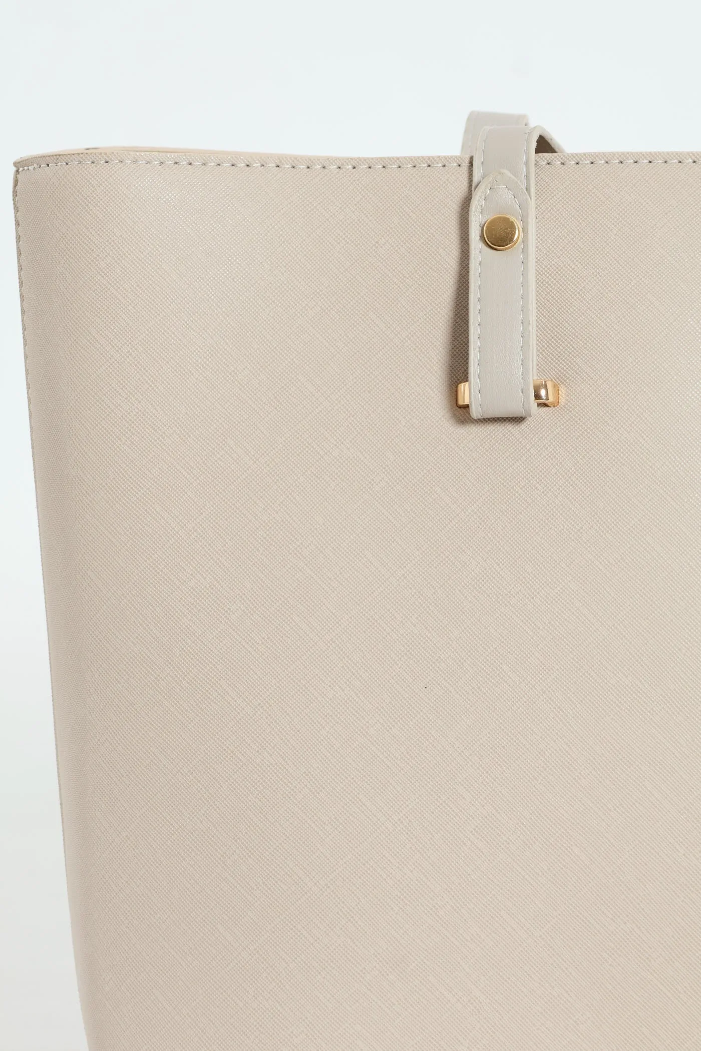 Gold Trim Shopper Bag - Stone
