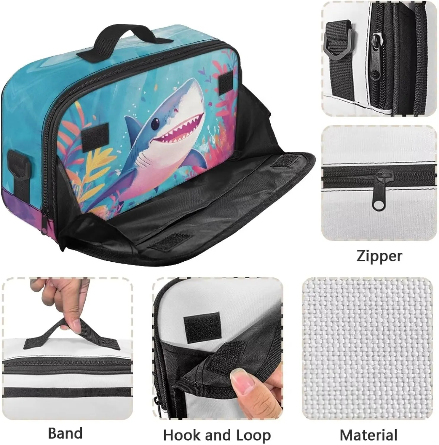 Gomyblomy Cartoon Shark Stroller Organizer Cute Universal Stroller Organizer with Cup Holder Adjustable Shoulder Strap Large Capacity Stroller Bag Caddy Accessories Fit for All Strollers