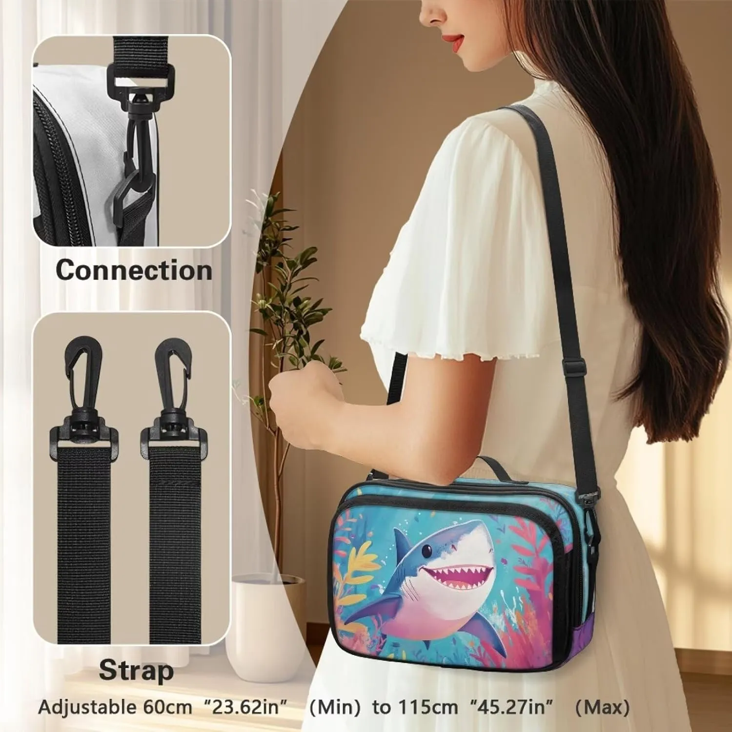 Gomyblomy Cartoon Shark Stroller Organizer Cute Universal Stroller Organizer with Cup Holder Adjustable Shoulder Strap Large Capacity Stroller Bag Caddy Accessories Fit for All Strollers