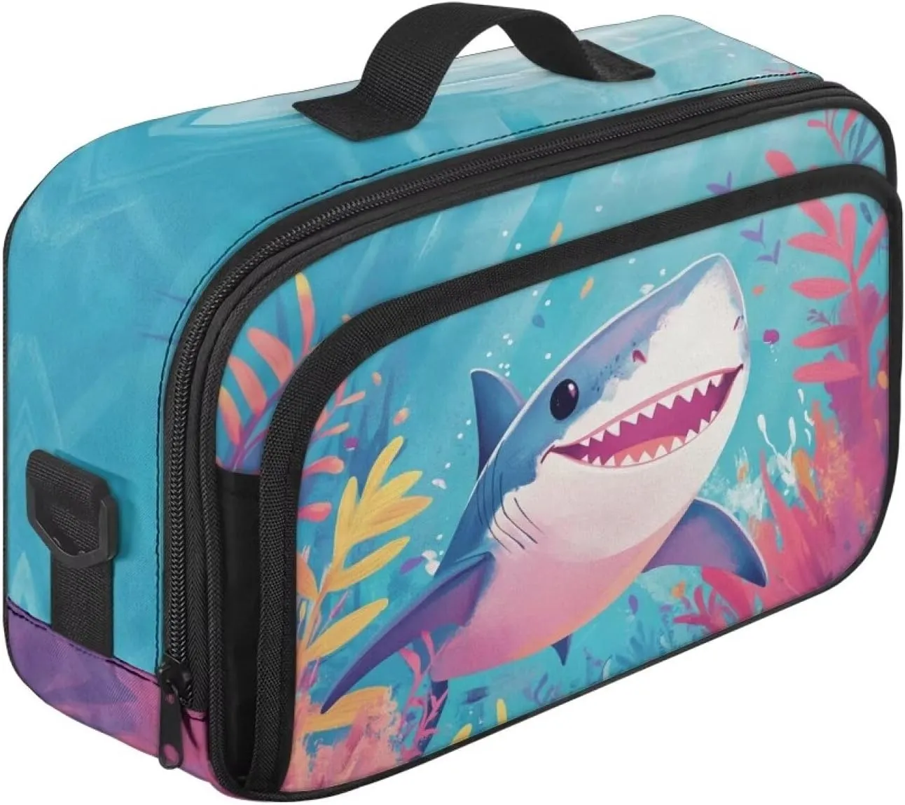 Gomyblomy Cartoon Shark Stroller Organizer Cute Universal Stroller Organizer with Cup Holder Adjustable Shoulder Strap Large Capacity Stroller Bag Caddy Accessories Fit for All Strollers