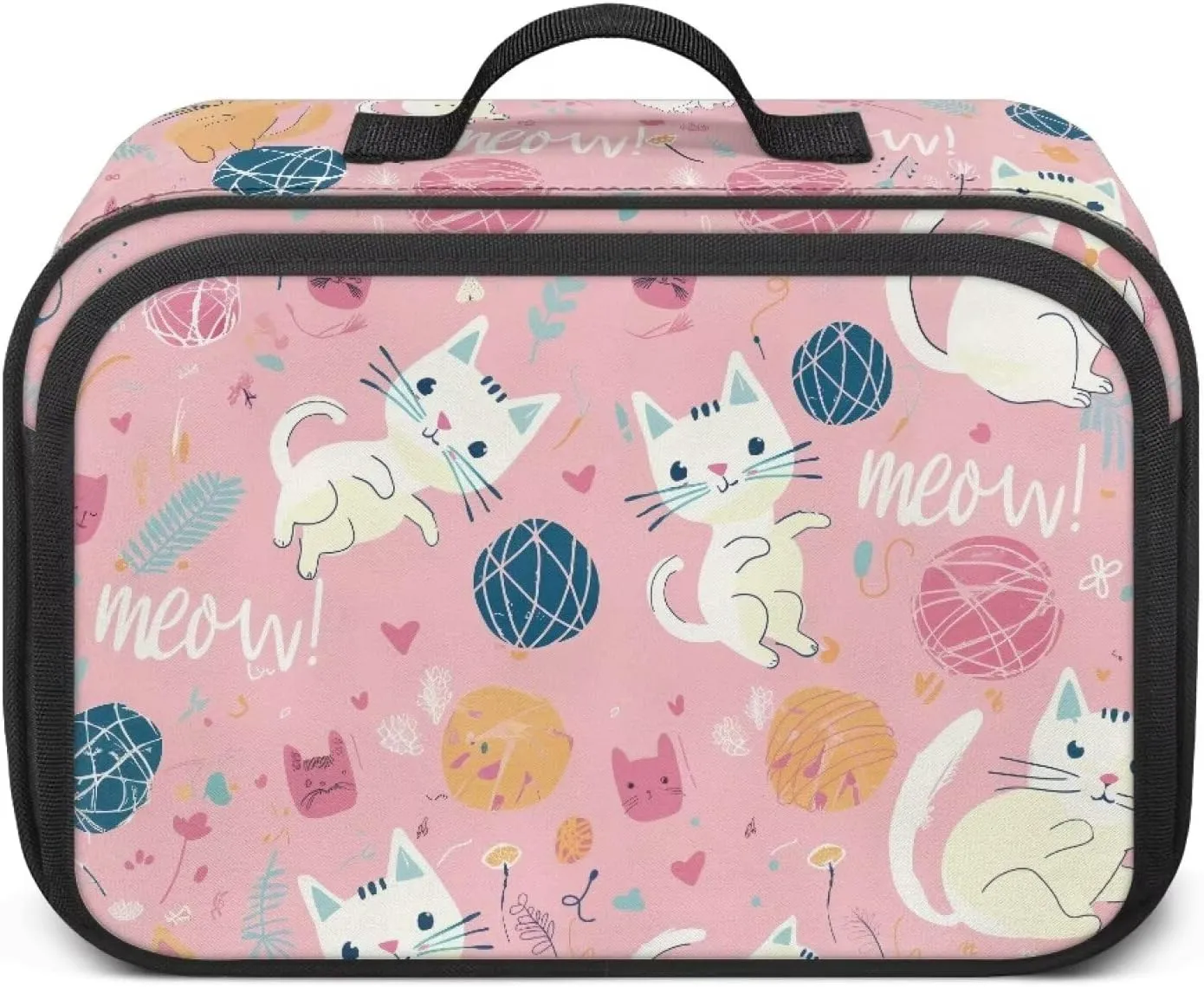 Gomyblomy Cute Cats Stroller Caddy Pink Baby Stroller Organizer Portable Small Diaper Bag with Cup Holder and Shoulder Strap Universal Kawaii Stroller Accessories for Outdoor Travels