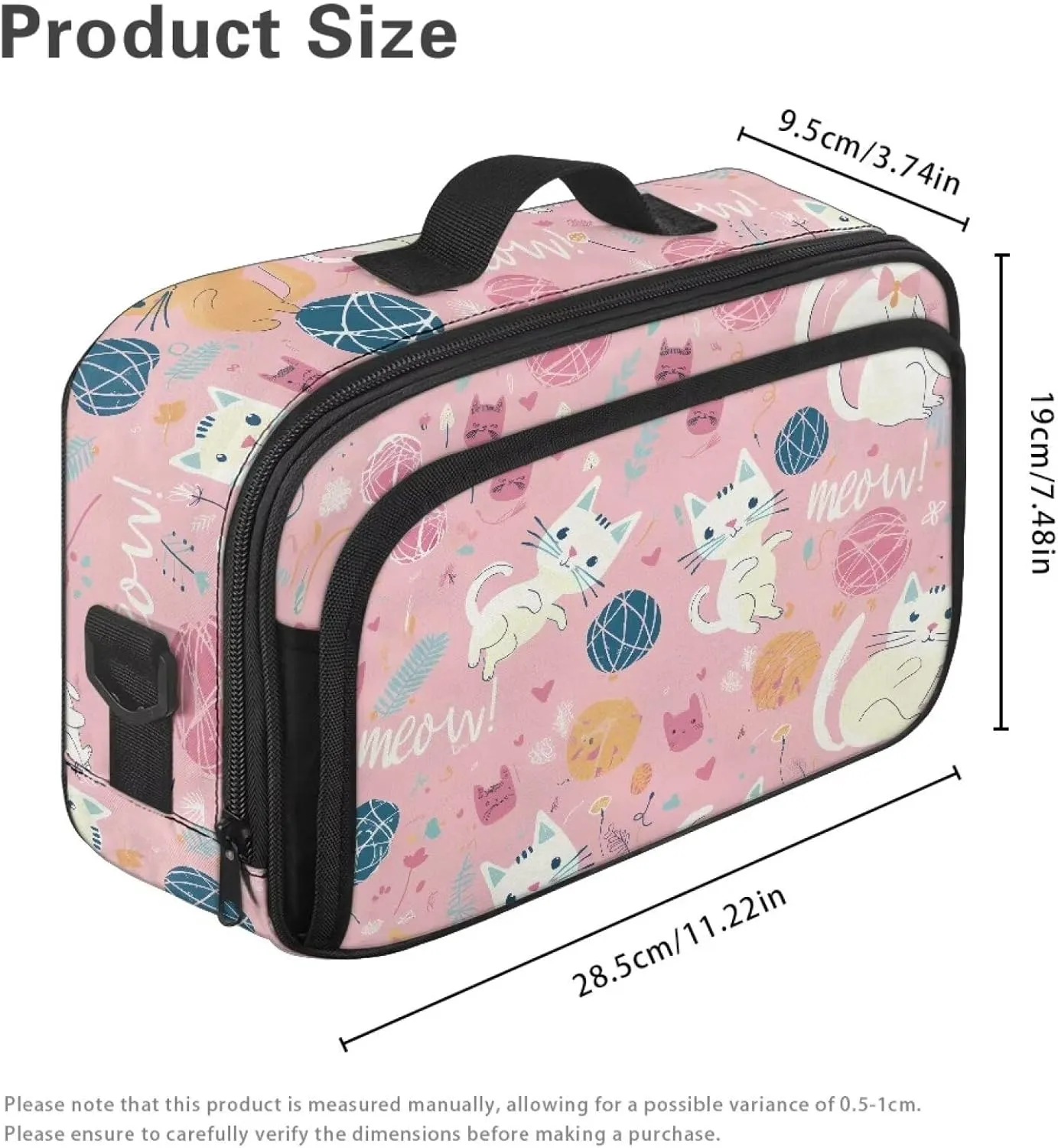 Gomyblomy Cute Cats Stroller Caddy Pink Baby Stroller Organizer Portable Small Diaper Bag with Cup Holder and Shoulder Strap Universal Kawaii Stroller Accessories for Outdoor Travels