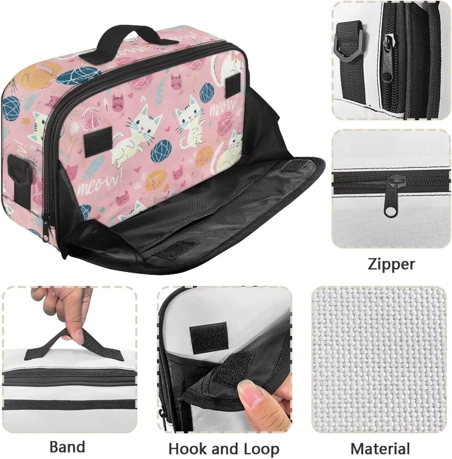 Gomyblomy Cute Cats Stroller Caddy Pink Baby Stroller Organizer Portable Small Diaper Bag with Cup Holder and Shoulder Strap Universal Kawaii Stroller Accessories for Outdoor Travels